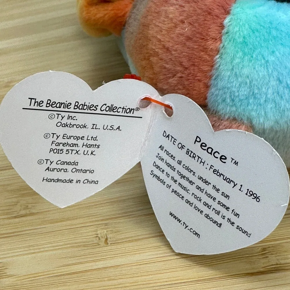 Ty Beanie Babies Peace Bear Vintage Plush Toy‎ Tie Dye Rainbow Beautiful Colors